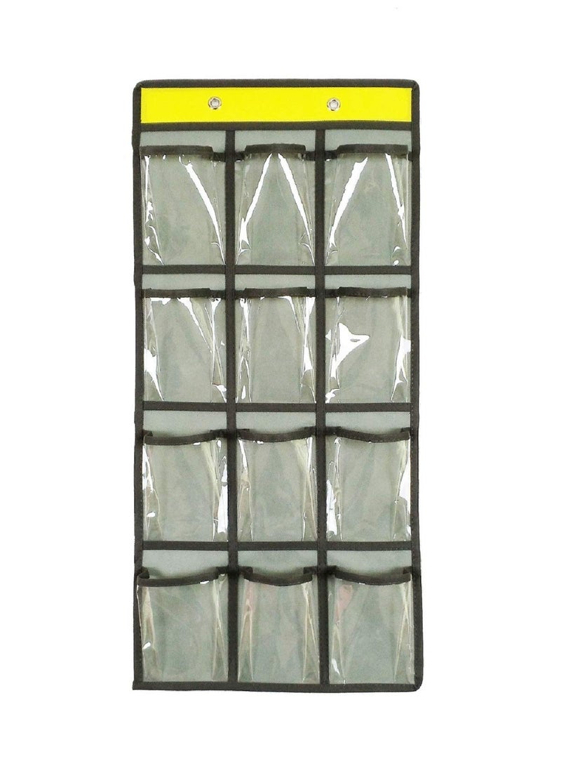 ANIZER Classroom Pocket Chart For Cell Phones Calculators Over The Door Hanging Closet Underwear Sock Jewelry Organizer Holder 12 Clear Pockets (GREY) - Image 1